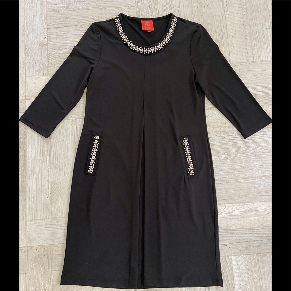 TRACY NEGOSHIAN BLACK, PEARL AND RHINESTONE DRESS